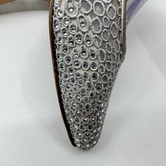 Stuart Weitzman Flats With Sparkling Diamond Jewels Womens 8M Silver Pointed Toe - Picture 9 of 12